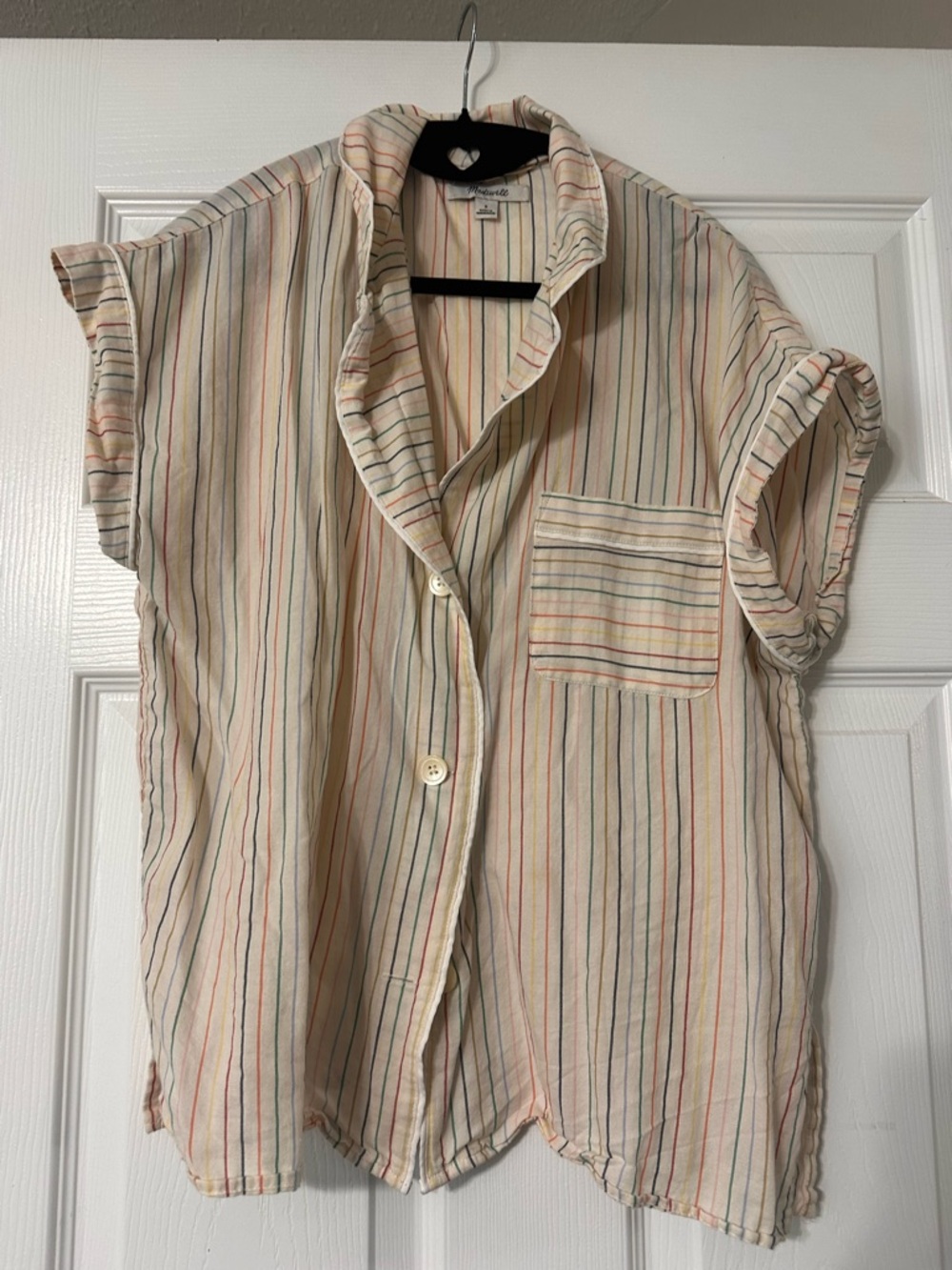 Madewell Cream Short-Sleeve Striped Button-Front Shirt